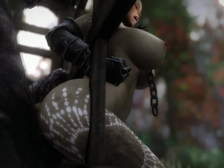 Dragon Monster - Skyrim Half-Dragon Slut Fucks A Horny Caged Monster - XAnimu.com