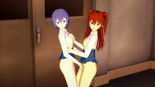 Asuka en Rei Evangelion Yuri Lesbische seksanimatie Koikatsu