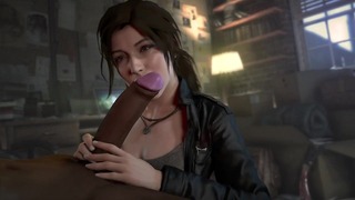 Lara Croft Lang blowjob til en BBC 3D Animation