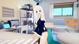 Fairy Tail Mirajane Strauss Rubs Table and Fingers Her Pussy