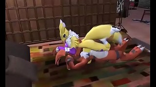 Двойка Digimon Renamon и Guilmon секс анимация