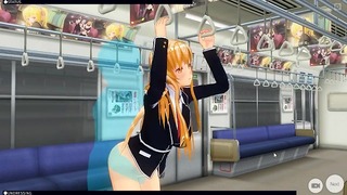 [cm3d2] –ソードアート・オンラインアニメーション、電車の中で犯されたアスナ・ユウキ