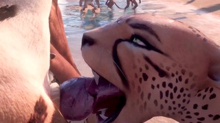Sexig kåt gepard har furrysex vid stranden - Anime