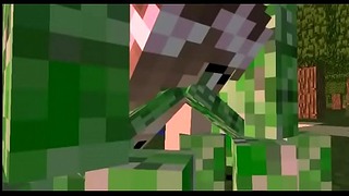 Minecraft Chick Gives Blowjobs to Two Creepers