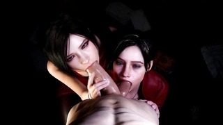 Ada Wong And Claire Redfield Team Up to Suck a Big Dick