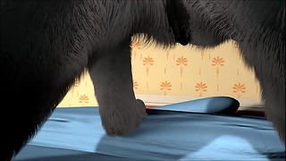 Wolf plays with a little dragon