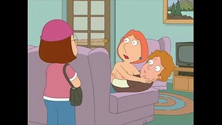 Horny Lois et Meg de Family Guy partager une bite dans un trio méchant