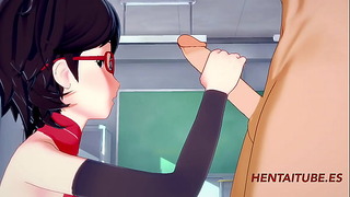 Katsuki Bakugo и Sarada Uchiha Koikatsu 3D секс-анимация в школе