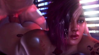 Tattooed slut Judy Alvarez from Cyberpunk gets anally abused by a huge cock