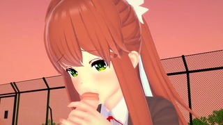 Redhead slut Monika from Doki Doki Literature Club takes it deep into her virgin pussy