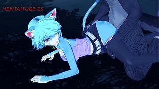 Furry Yiff Hentai – Wolf X Kitten Hand Job Blowjob Fuck in the Yard With Multiple Cumshot