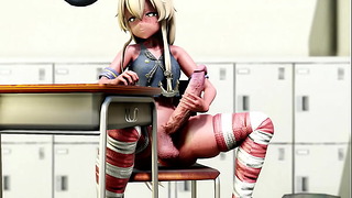 Futa school girl cums right in front of her teacher