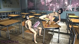 Rukia and Futa Rukia from Bleach Masturbation in School Classroom