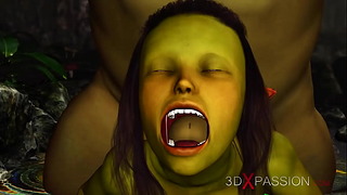 Green Monster Ogre Fucks Tough a Horny Female Goblin Arwen in the Enchanted Forest
