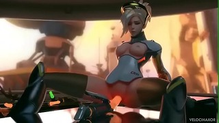 Overwatch 2 Mercy Dildo Ride and Fuck Machine Sex