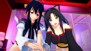 Slutty Teens Akeno och Kuroka Njut av Wild 3D Threesome