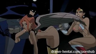 Лига Справедливости Hentai - Две цыпочки для Batman Петух