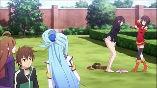 Konosuba Anime Ova Enf Megumin y Yunyun jugando a pelar piedra, papel y tijeras Yakyuken - Chicas desnudas Vert;