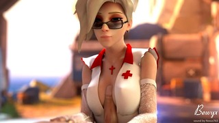 Mercy - Rondborstige verpleegster in langzame tietenbeurt in Overwatch hentai porno