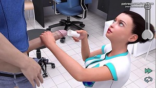 Min älskling Flatmate sexig sjuksköterska med stora tuttar suger en enorm kuk och får lite sperma på hennes söta ansikte. Min sexigaste spelögonblick del 2