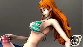 Nami – Busty girl jerk off her massive Futa cock, cums on her own face and tits