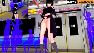 Възбуден мъж с един удар, мастурбира във влака (3d Hentai)