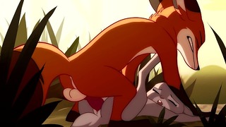 Patreon Blitzdrachin: Hétéro Yiff Animation, sperme à l'intérieur, différence de taille, renard et lapin