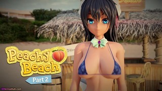 Peachy Beach Teil 2, 3d Hentai Bikini Babysitter Wird in den Mund gefickt, zwischen großen Titten und enger Muschi!