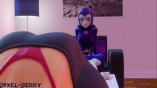 Futa Raven uses her big cock to penetrate horny Starfire in Teen Titans porn action