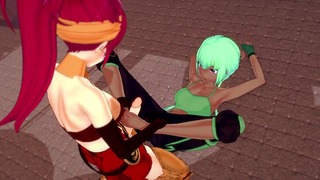 Girls from Rwby have a great time with a huge cock from futa Pyrrha Nikos