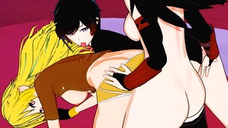Ruby, Yang and FUTA Raven in hardcore threesome in RWBY porn scene