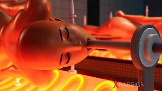 Chica de ébano es follada por el culo por un gordo Animación 3D