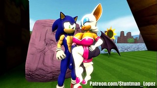 Sonic profite d'un quatuor sauvage avec deux filles excitées