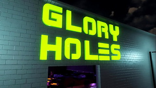 Redhead slut with small tits uses glory hole to satisfy her horny cunt