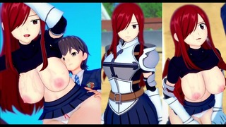 Эрза – рыжеволосая девушка в мини-юбке встречает большой твердый член в Fairy Tail hentai порно