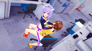 Inugami Korone et Nekomata Okayu - Des copines en chaleur profitent de la baise FUTA dans VTuber hentai porno