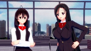 Kotonoha Katsura a Sekai Saionji – Nadržení dospívající spolužáci šukají na střeše školy v Overflow hentai porno