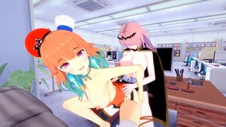 Mori Calliope ve Takanashi Kiara – VTuber'da okul kütüphanesinde Vahşi FUTA fuck hentai porno