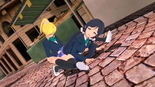 Nozomi Toujo와 Eli Ayase – 야생 여학생들이 도시에서 섹스를 합니다.