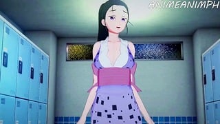 Hinatsuru – Busty girl has a visit from a huge dick in the locker room in Demon Slayer hentai porn