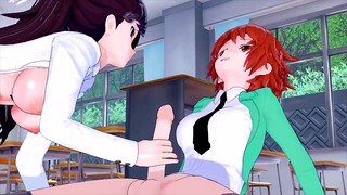 Chiba Erika и Fujibayashi Kyouko – рыжая милашка с большим членом наполняет свою подругу свежим кримпаем