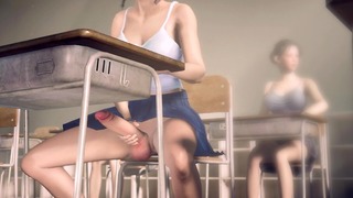 Futanari Japanese Chick Masturbating in Classroom in Outside