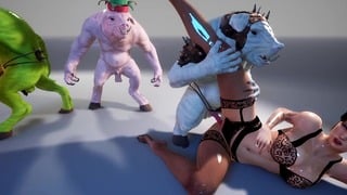 Girl in Lingerie Gets Fucked By 4 Orcs 3d