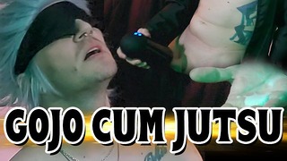 Satoru Gojo - cosplay caras masturbando seu pau no estilo Jujutsu Kaisen