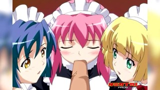 Three Petite Maids Play With One Big Cock Hentai