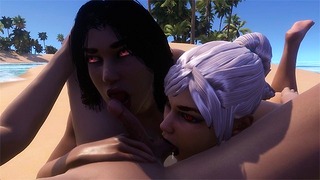 海岸の授精巨乳の女の子| 3Dポルノ厄介な生活