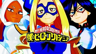 One dick, group of horny teen girls from My Hero Academia in wild hentai compilation