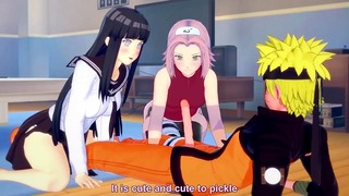 Naruto Joder Hinata y Sakura apretado COÑO trío creampied