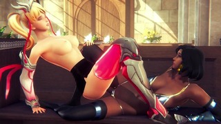 Pharah and Mercy - Возбужденная блондинка наслаждается членом FUTA глубоко внутри своей киски в Overwatch hentai порно
