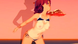 Uruka Takemoto – Liderlig rødhåret nyder stor pik på stranden i We Never Learn hentai porno